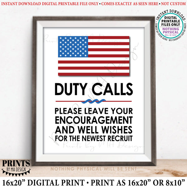Military Party Decor, Leave your Encouragement and Well Wishes, US Military Boot Camp, Patriotic, PRINTABLE 8x10/16x20” Military Sign, Instant Download Digital Printable File