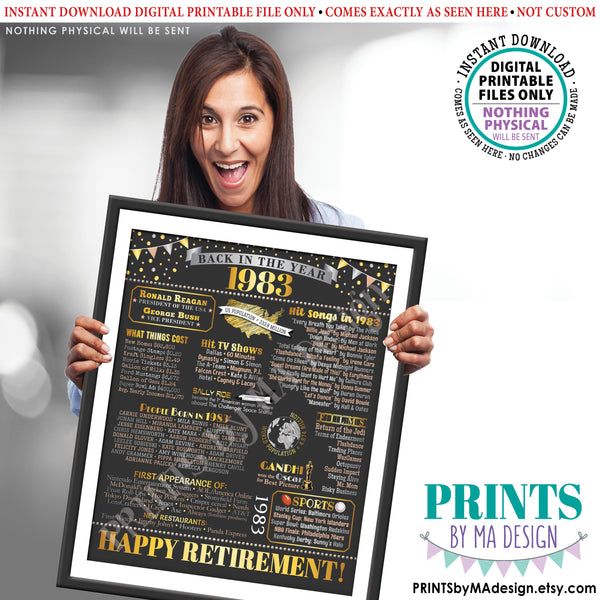 Back in the Year 1983 Retirement Party Poster Board, Flashback to 1983 Sign, PRINTABLE 16x20” Retirement Party Decoration, Instant Download Digital Printable File