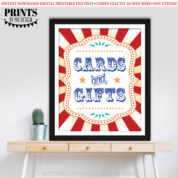 Cards and Gifts Sign, Cards & Gifts Carnival Theme Party, Gift Table Display, Circus Birthday Ideas, PRINTABLE 8x10/16x20” Circus Sign, Instant Download Digital Printable File