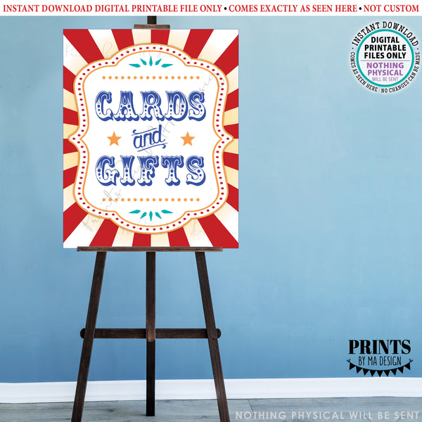 Cards and Gifts Sign, Cards & Gifts Carnival Theme Party, Gift Table Display, Circus Birthday Ideas, PRINTABLE 8x10/16x20” Circus Sign, Instant Download Digital Printable File