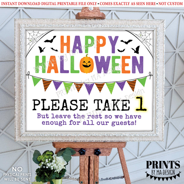 Please Take One Treat Sign, Happy Halloween Trick-Or-Treat Sign, Pass Out Candy Take a Treat, PRINTABLE 8x10/16x20” Landscape Sign, Instant Download Digital Printable File
