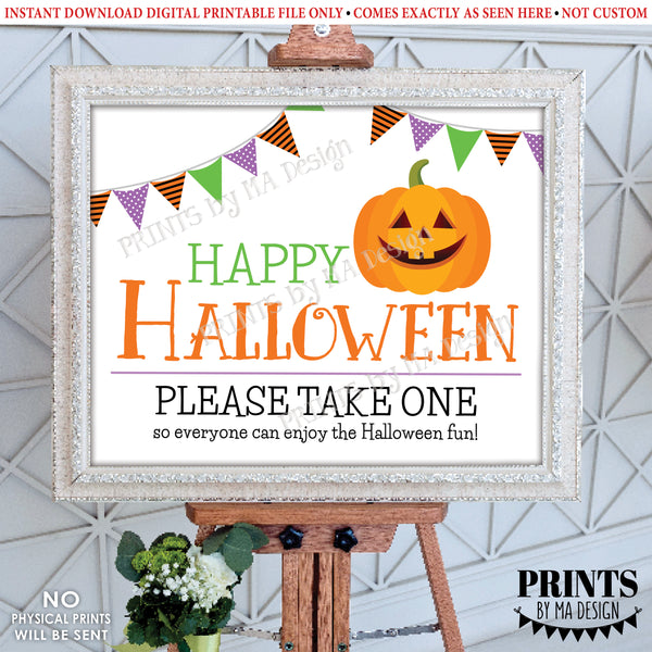 Happy Halloween Candy Sign, Please Take One, Jack-O-Lantern Pumpkin, PRINTABLE 8x10/16x20” Halloween Treat Sign, Instant Download Digital Printable File
