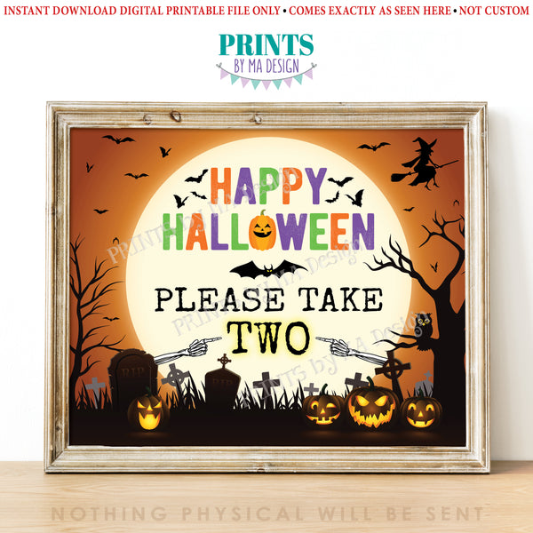 Please Take Some Candy Sign, Happy Halloween, Trick-Or-Treat, Moon Bats Pumpkins, PRINTABLE 8x10/16x20” Please Take Two Treats Sign, Instant Download Digital Printable File
