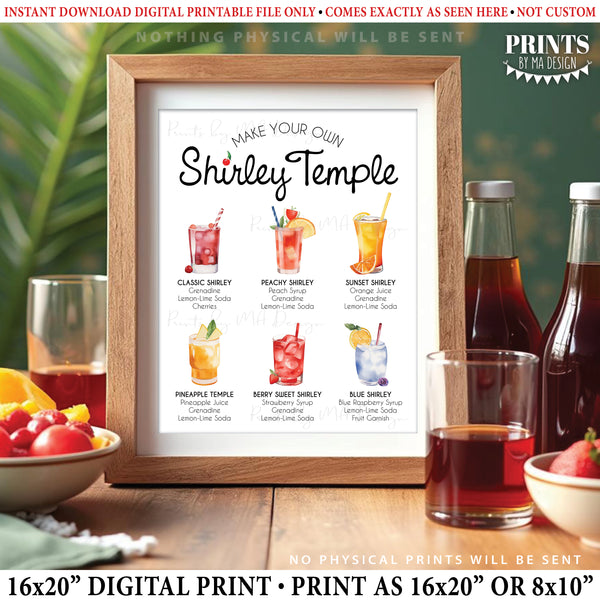 Shirley Temple Sign, Non-Alcoholic Bar Menu, Virgin Mocktails, Bubbly Fun Fizzy, Signature Drink Station, PRINTABLE 8x10/16x20” Sign, Instant Download Digital Printable File