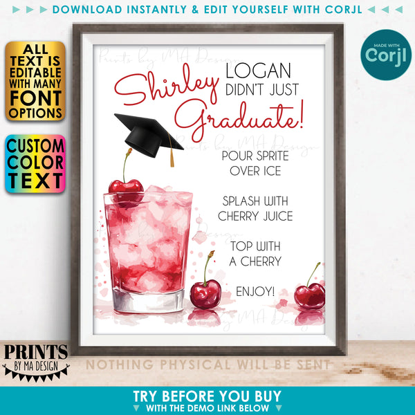 Editable Graduation Shirley Temple Sign, DIY Drink Station for a Grad Party, Custom PRINTABLE 8x10/16x20” Sign (Edit Yourself with Corjl) - PRINTSbyMAdesign