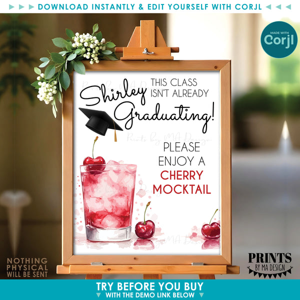 Editable Graduation Shirley Temple Sign, DIY Drink Station for a Grad Party, Custom PRINTABLE 8x10/16x20” Sign (Edit Yourself with Corjl) - PRINTSbyMAdesign