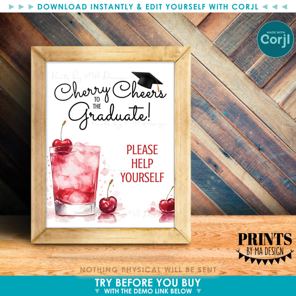 Editable Graduation Shirley Temple Sign, DIY Drink Station for a Grad Party, Custom PRINTABLE 8x10/16x20” Sign (Edit Yourself with Corjl) - PRINTSbyMAdesign