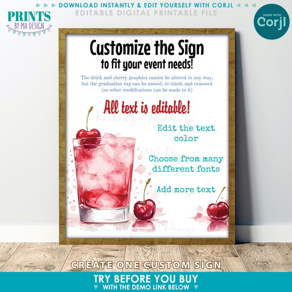 Editable Graduation Shirley Temple Sign, DIY Drink Station for a Grad Party, Custom PRINTABLE 8x10/16x20” Sign (Edit Yourself with Corjl) - PRINTSbyMAdesign