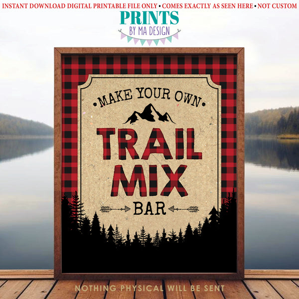 Trail Mix Bar Sign, Make Your Own Trail Mix Lumberjack Style Sign, Red Checker Buffalo Plaid, Red & Black Checker Buffalo Plaid, PRINTABLE 8x10/16x20” Sign, Instant Download Digital Printable File