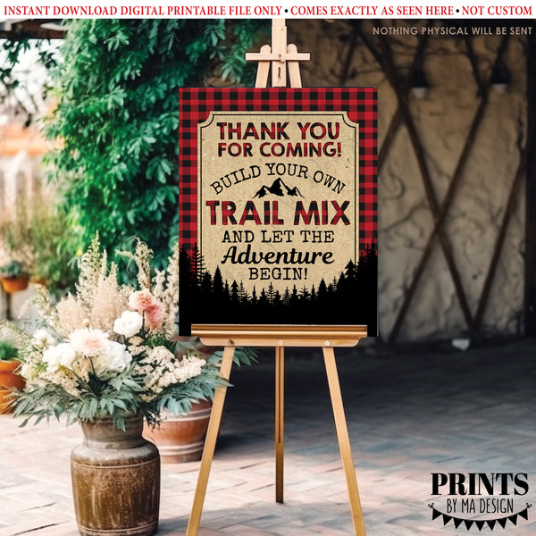 Lumberjack Trail Mix Sign, Thank you for Coming Build Your Own Adventure Begin, PRINTABLE 8x10/16x20” Red Checker Buffalo Plaid Sign, Instant Download Digital Printable File