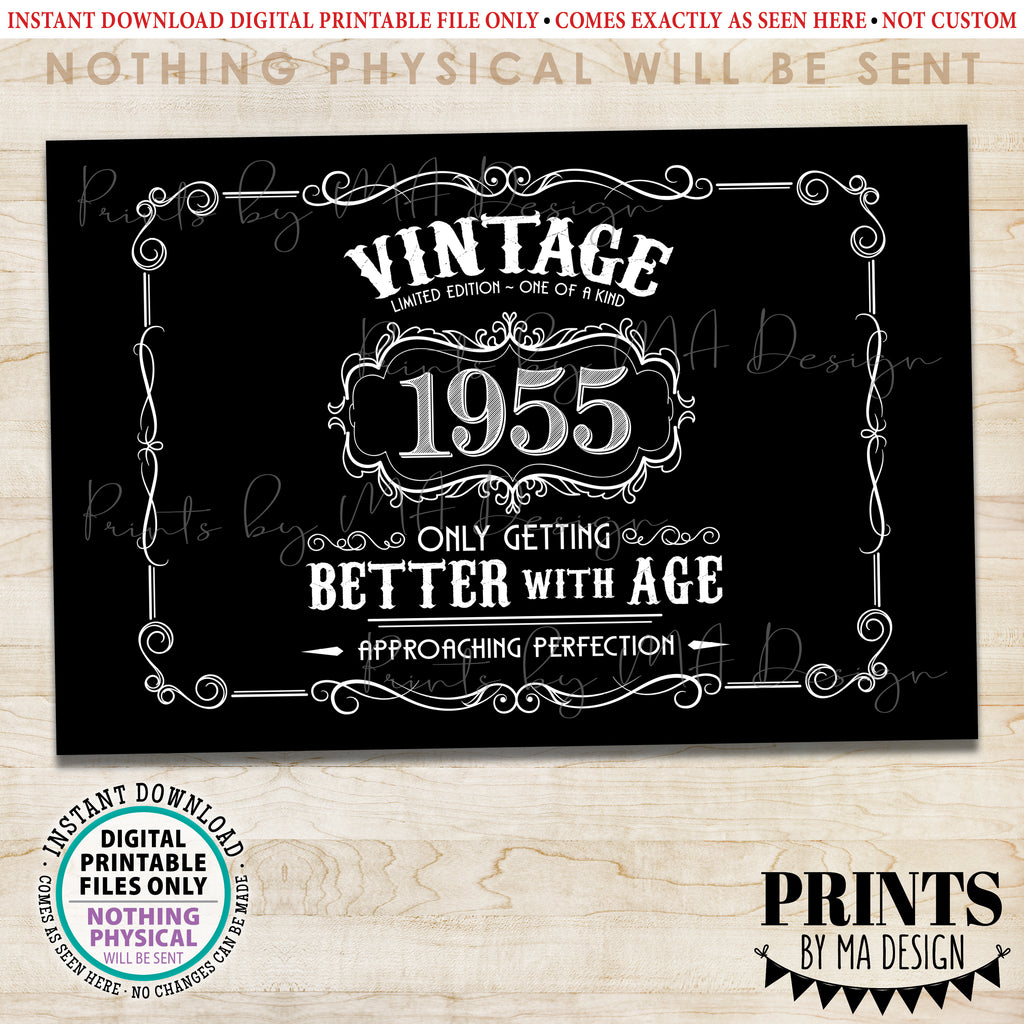 1955 Birthday Sign, Vintage Better with Age Poster, Whiskey