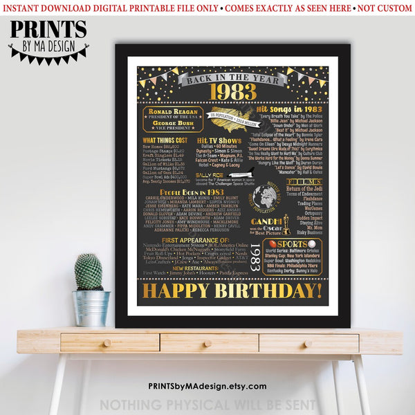 Back in the Year 1983 Birthday Sign, Flashback to 1983 Poster Board, ‘83 B-day Gift, Bday Decoration, PRINTABLE 16x20” Sign, Instant Download Digital Printable File