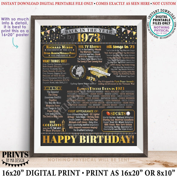Back in 1973 Birthday Poster Board, Flashback to 1973 Birthday Decoration, ‘73 B-day Gift, PRINTABLE 16x20” Sign, Birthday Decor, Instant Download Digital Printable File