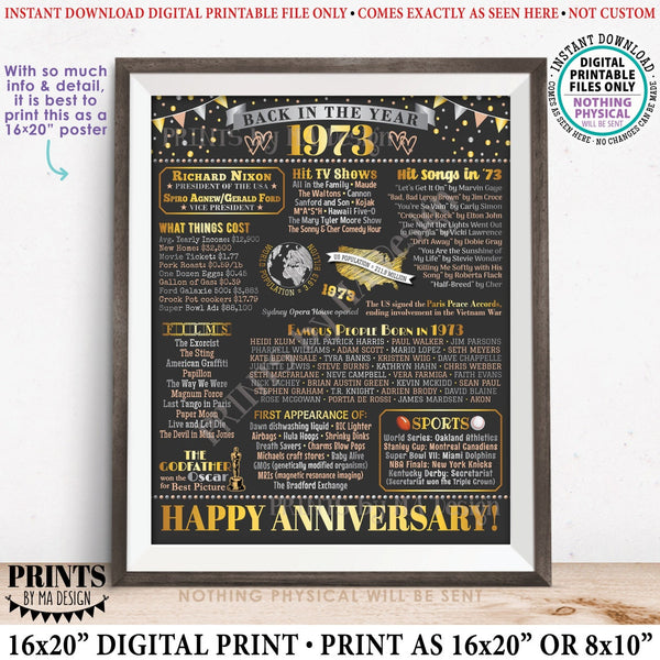Back in 1973 Anniversary Poster Board, Flashback to 1973 Anniversary Decor, PRINTABLE 16x20” Sign, 1973 Anniversary Gift, Instant Download Digital Printable File