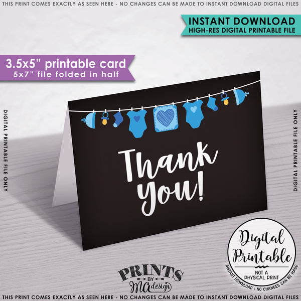 Baby Shower Thank You Card, Blue Baby Thank You Card, Printable Thank Yous, It's a Girl, 3.5x5" folded card, 5x7" Printable Instant Download - PRINTSbyMAdesign