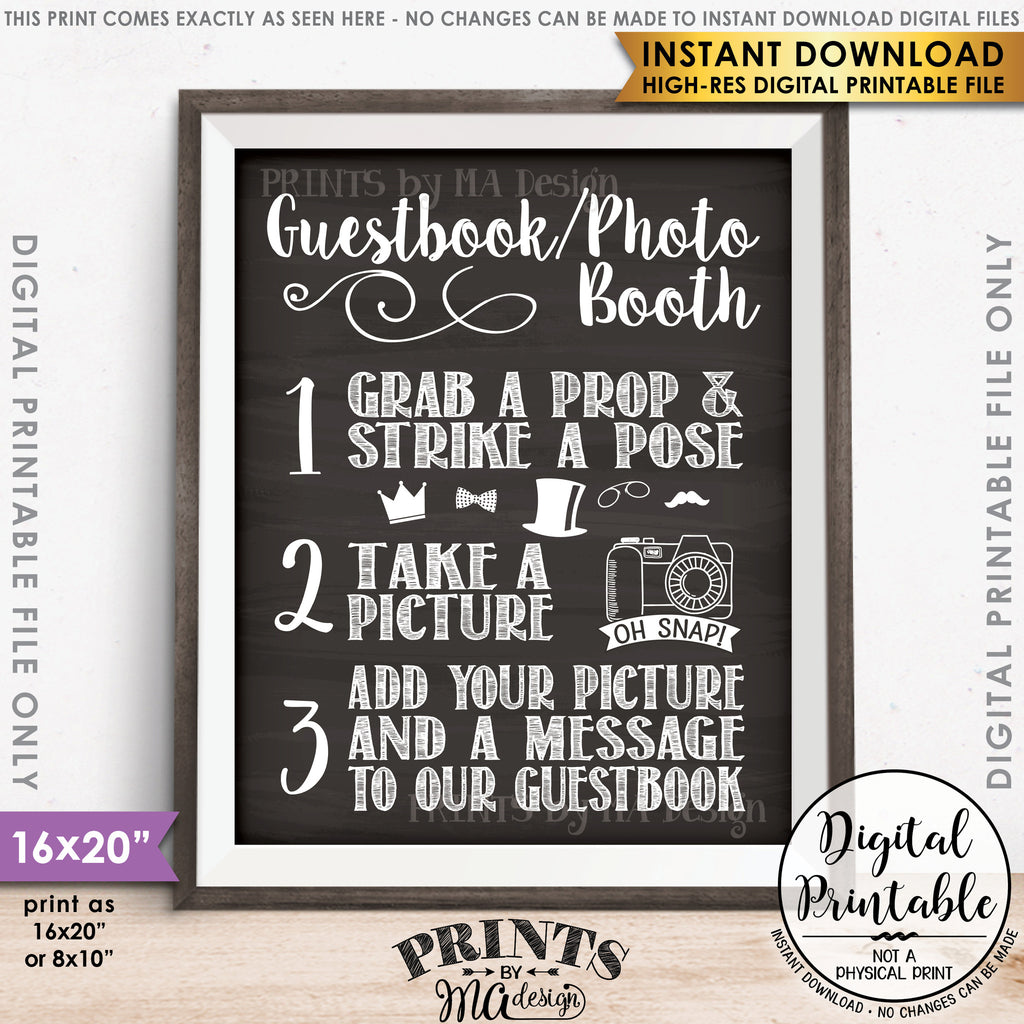 Guestbook Photobooth Sign, Chalkboard Style Guestbook Photo Booth Sign Our Guest Book, 8x10/16x20" Printable Sign - PRINTSbyMAdesign