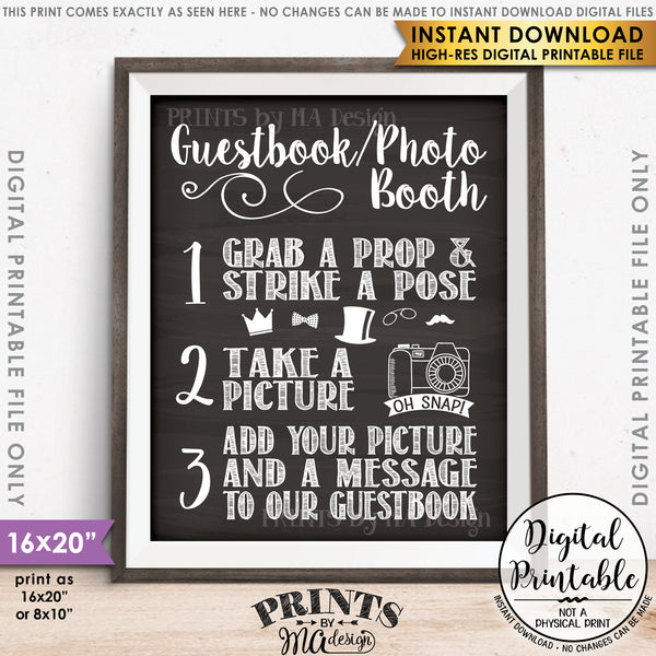 Guestbook Photobooth Sign, Chalkboard Style Guestbook Photo Booth Sign Our Guest Book, 8x10/16x20" Printable Sign - PRINTSbyMAdesign