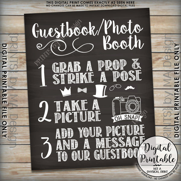 Guestbook Photobooth Sign, Chalkboard Style Guestbook Photo Booth Sign Our Guest Book, 8x10/16x20" Printable Sign - PRINTSbyMAdesign