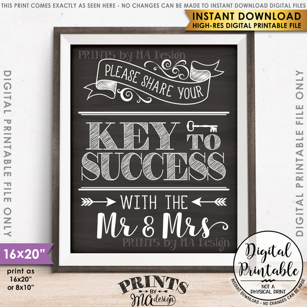 Marriage Advice Sign, Please Share your Key to Success with the Mr & Mrs Wedding Sign Chalkboard Style 8x10/16x20" Instant Download Printable File - PRINTSbyMAdesign