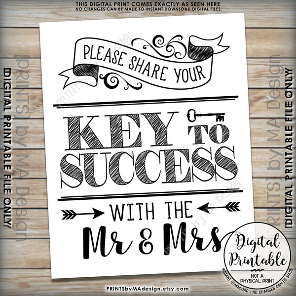 Marriage Advice Sign, Please Share your Key to Success with the Mr & Mrs Wedding Sign 8x10/16x20" Instant Download Printable File - PRINTSbyMAdesign