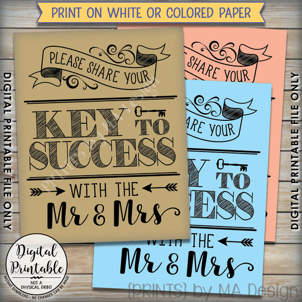 Marriage Advice Sign, Please Share your Key to Success with the Mr & Mrs Wedding Sign 8x10/16x20" Instant Download Printable File - PRINTSbyMAdesign