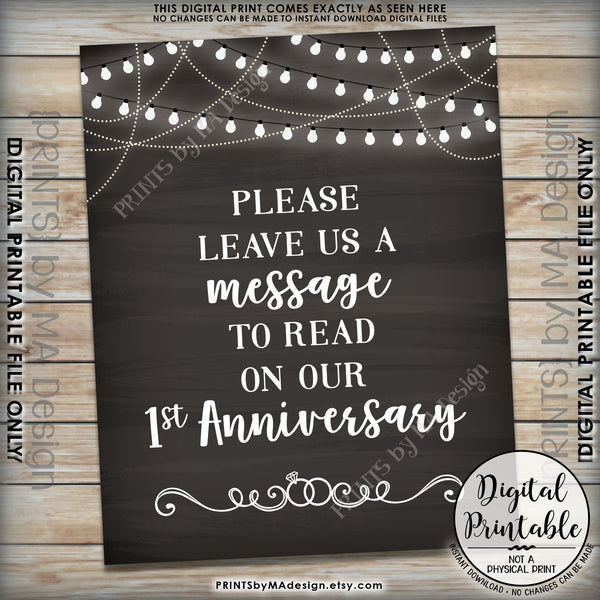 Please Leave Us a Message to Read on Our First Anniversary Wedding Sign, 1st Anniversary Message, 8x10” Chalkboard Style Printable Instant Download - PRINTSbyMAdesign