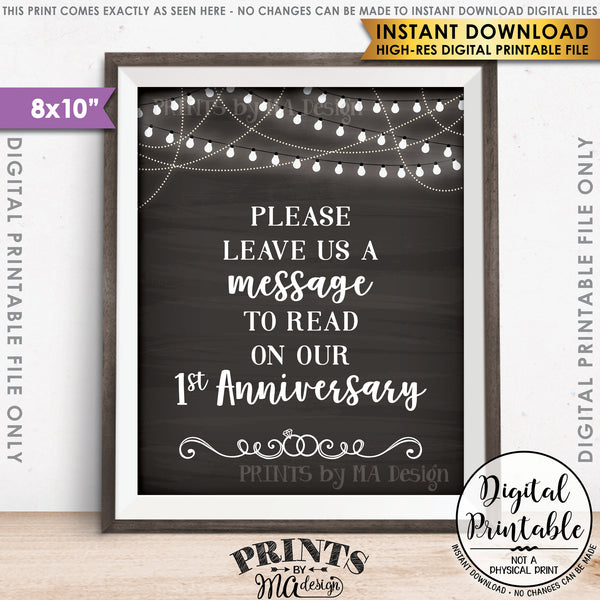 Please Leave Us a Message to Read on Our First Anniversary Wedding Sign, 1st Anniversary Message, 8x10” Chalkboard Style Printable Instant Download - PRINTSbyMAdesign