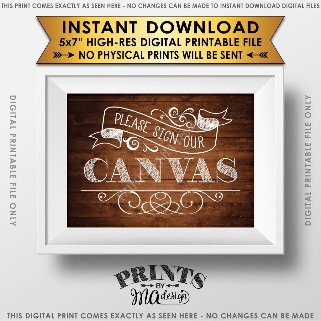 Please Sign Our Canvas Wedding Sign the Canvas Reception Sign, Instant Download 5x7” Rustic Wood Style Printable Sign - PRINTSbyMAdesign