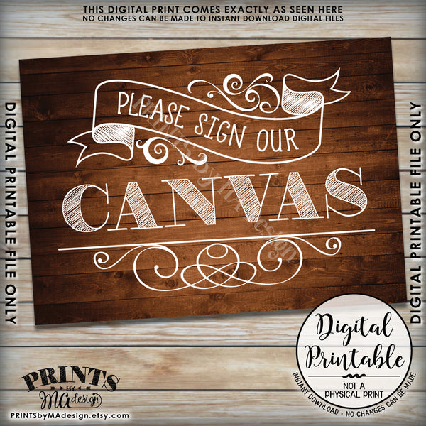 Please Sign Our Canvas Wedding Sign the Canvas Reception Sign, Instant Download 5x7” Rustic Wood Style Printable Sign - PRINTSbyMAdesign
