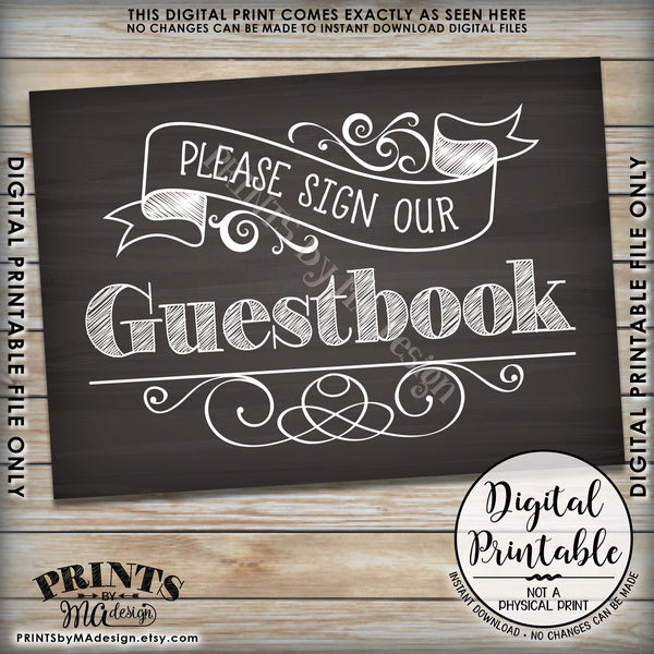 Please Sign Our Guestbook Wedding Sign, Guest Book Reception Sign, Chalkboard Style Instant Download 5x7” Printable Sign - PRINTSbyMAdesign