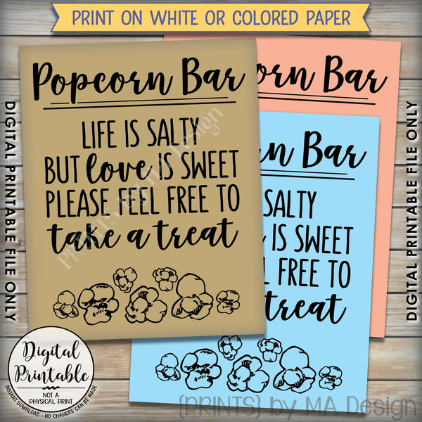 Popcorn Bar Sign, Life is Salty but Love is Sweet Popcorn Wedding Sign, Take a Treat, 8x10/16x20" Instant Download Printable File - PRINTSbyMAdesign