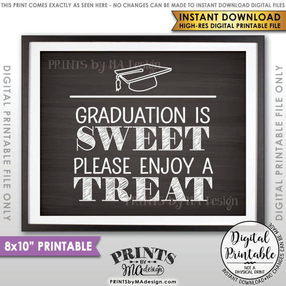 Graduation Party Decor, Graduation is Sweet Please Enjoy a Treat, Sweet Treat Graduation Party Sign, Grad Treat, 8x10” Chalkboard Style Printable Sign <Instant Download> - PRINTSbyMAdesign