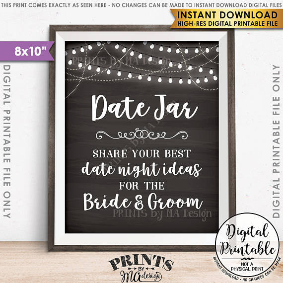 Date Jar Sign, Share your best Date Ideas with the Bride & Groom, Share Date Night Ideas, 8x10” Chalkboard Style Printable Instant Download - PRINTSbyMAdesign