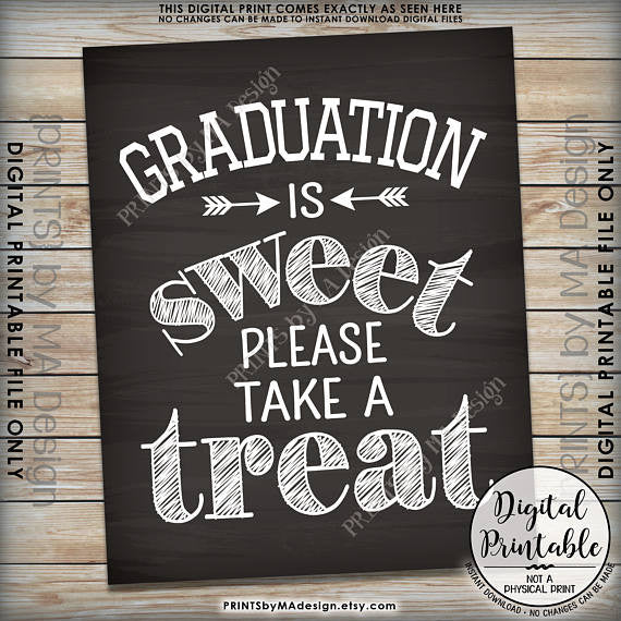 Graduation Party Decor, Graduation is Sweet Please Take a Treat, Sweet Treat Graduation Party Sign, Grad Treat, 8x10” Chalkboard Style Printable Sign <Instant Download> - PRINTSbyMAdesign