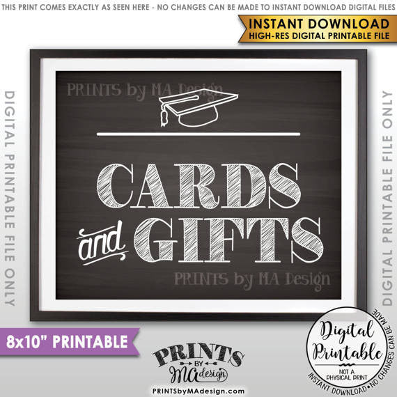 Graduation Party Decor, Cards & Gifts Graduation Party Sign, Cards and Gifts for the Graduate, Gifts for the Grad, 8x10” Chalkboard Style Printable Sign <Instant Download> - PRINTSbyMAdesign