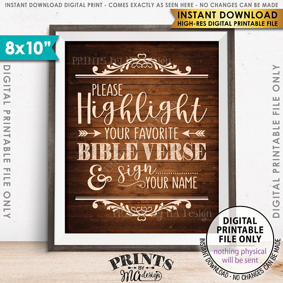 Highlight Your Favorite Bible Verse and Sign Your Name Wedding Sign, Sign our Bible, 8x10” Brown Rustic Wood Style Printable <Instant Download> - PRINTSbyMAdesign
