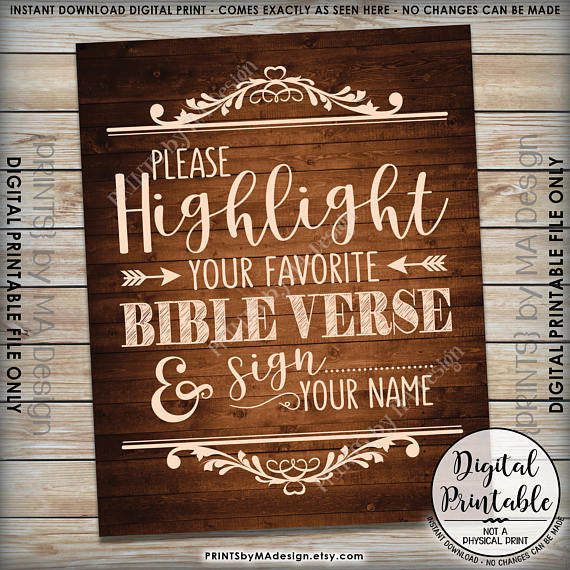 Highlight Your Favorite Bible Verse and Sign Your Name Wedding Sign, Sign our Bible, 8x10” Brown Rustic Wood Style Printable <Instant Download> - PRINTSbyMAdesign