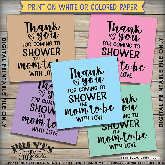 Baby Shower Thank You Tags, Thank You for Coming to Shower the Mom-to-Be Baby Shower Tags, 3x3" on 8.5x11" Printable Favor Tags <Instant Download> - PRINTSbyMAdesign