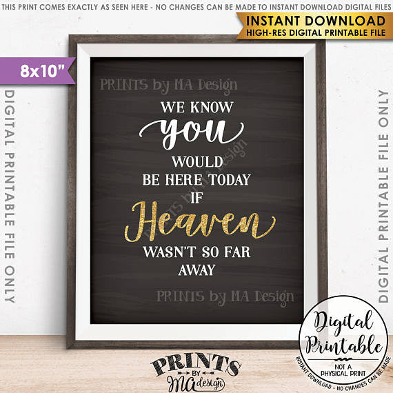 Heaven Sign, We Know You Would Be Here Today if Heaven Wasn't So Far Away, Gold Tribute, Printable 8x10” Chalkboard Style Instant Download - PRINTSbyMAdesign
