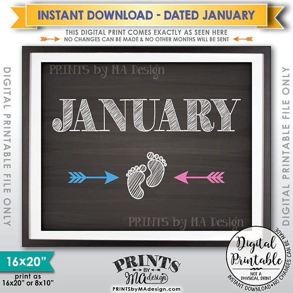 January Pregnancy Announcement Sign due in JANUARY, Subtle Due Date Month, Expecting Sign, 8x10/16x20” Chalkboard Style Sign <Instant Download Digital Printable File> - PRINTSbyMAdesign