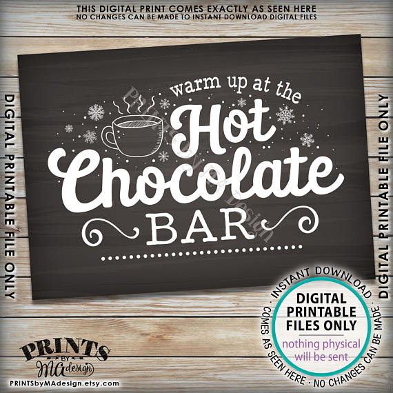 Hot Chocolate Sign, Warm Up at the Hot Chocolate Bar Sign, Chalkboard Style PRINTABLE 5x7” sign <Instant Download> - PRINTSbyMAdesign