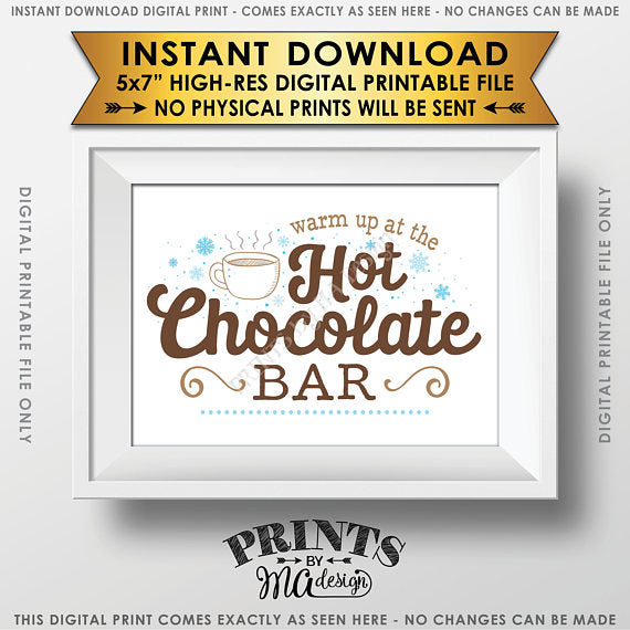 Hot Chocolate Sign, Warm Up at the Hot Chocolate Bar Sign, PRINTABLE 5x7” sign <Instant Download> - PRINTSbyMAdesign
