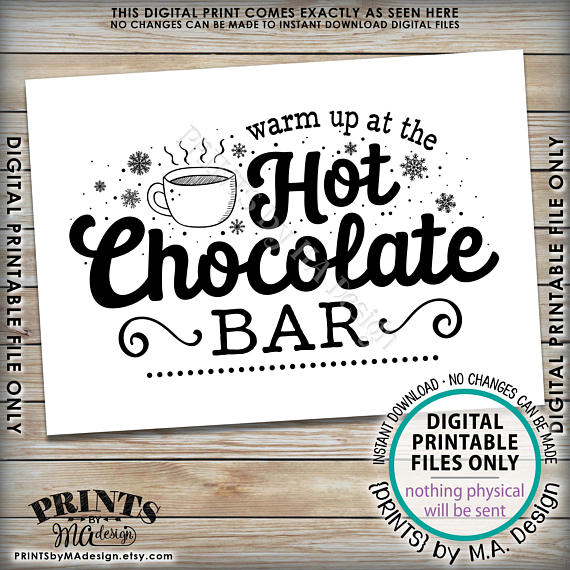 Hot Chocolate Sign, Warm Up at the Hot Chocolate Bar Sign, PRINTABLE 5x7” sign <Instant Download> - PRINTSbyMAdesign
