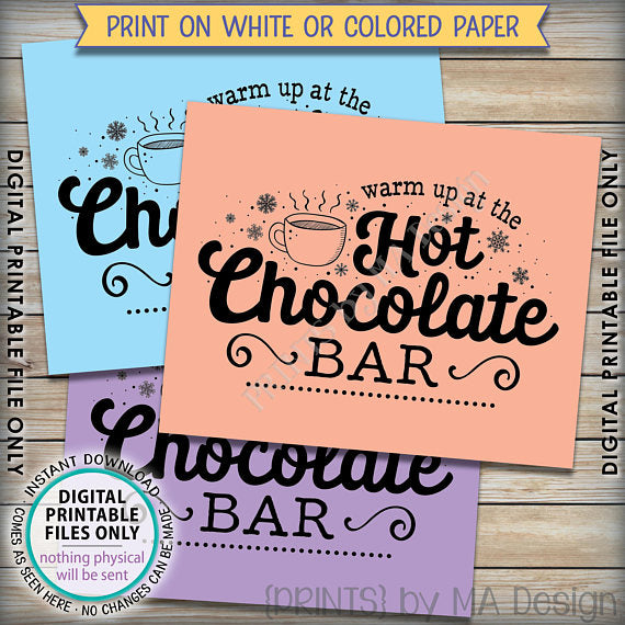 Hot Chocolate Sign, Warm Up at the Hot Chocolate Bar Sign, PRINTABLE 8x10” sign <Instant Download> - PRINTSbyMAdesign