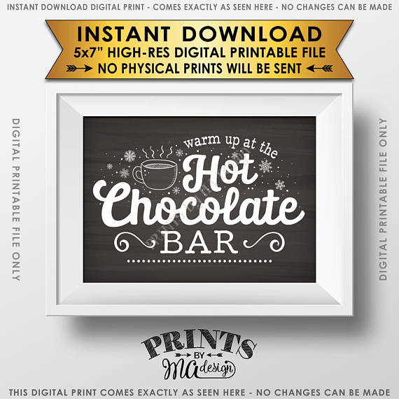 Hot Chocolate Sign, Warm Up at the Hot Chocolate Bar Sign, Chalkboard Style PRINTABLE 5x7” sign <Instant Download> - PRINTSbyMAdesign