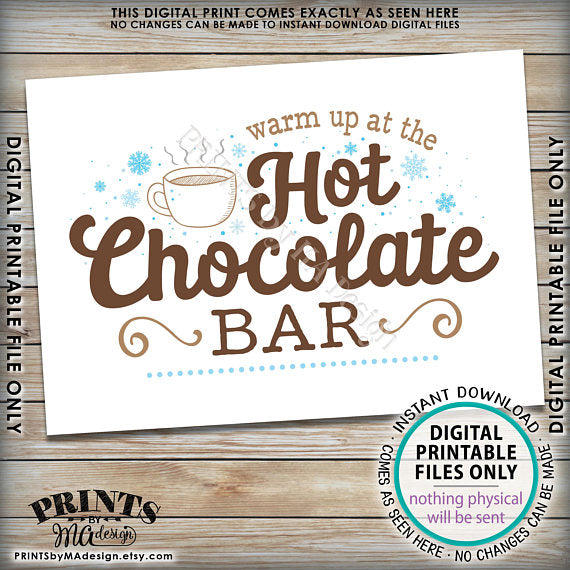 Hot Chocolate Sign, Warm Up at the Hot Chocolate Bar Sign, PRINTABLE 5x7” sign <Instant Download> - PRINTSbyMAdesign