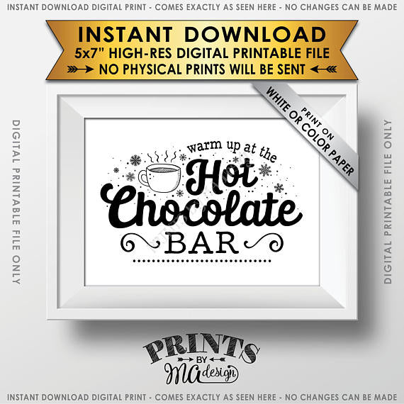 Hot Chocolate Sign, Warm Up at the Hot Chocolate Bar Sign, PRINTABLE 5x7” sign <Instant Download> - PRINTSbyMAdesign
