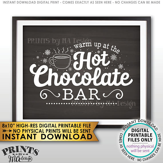 Hot Chocolate Sign, Warm Up at the Hot Chocolate Bar Sign, Chalkboard Style PRINTABLE 8x10” sign <Instant Download> - PRINTSbyMAdesign