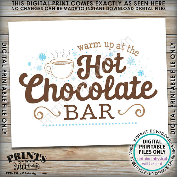 Hot Chocolate Sign, Warm Up at the Hot Chocolate Bar Sign, PRINTABLE 8x10” sign <Instant Download> - PRINTSbyMAdesign