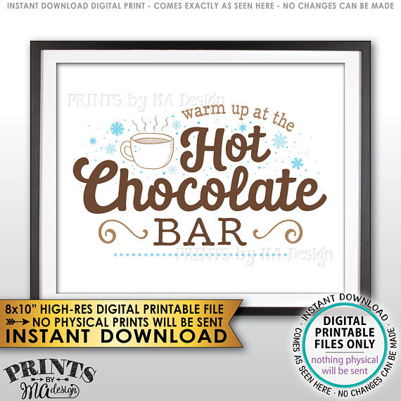 Hot Chocolate Sign, Warm Up at the Hot Chocolate Bar Sign, PRINTABLE 8x10” sign <Instant Download> - PRINTSbyMAdesign